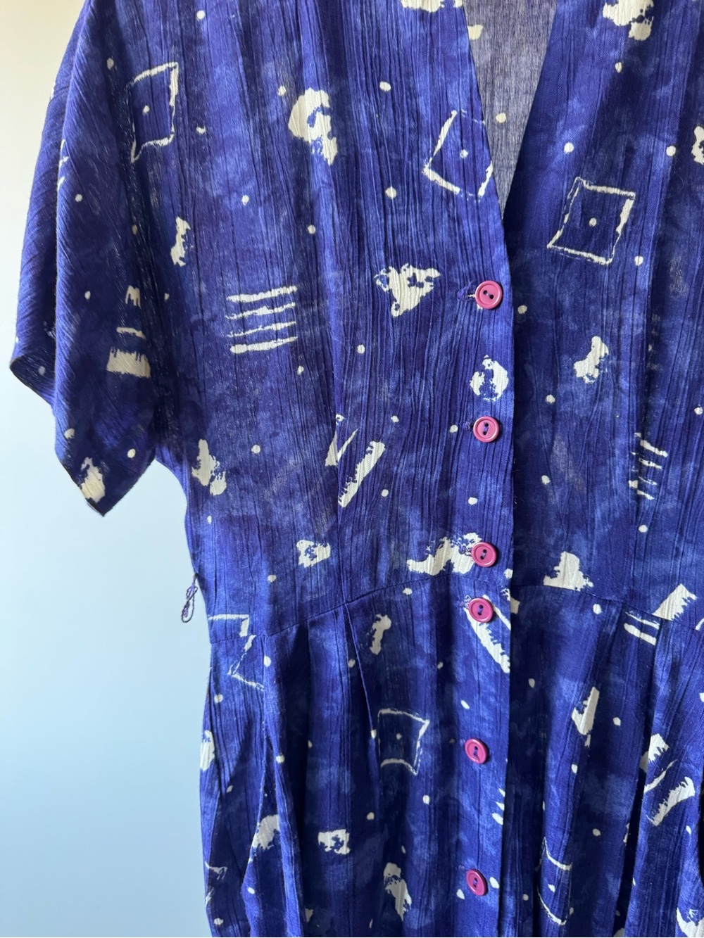Rabbit Rabbit Rabbit Deep Navy Blue Abstract Button-Front Midi Dress - Picture 3 of 7